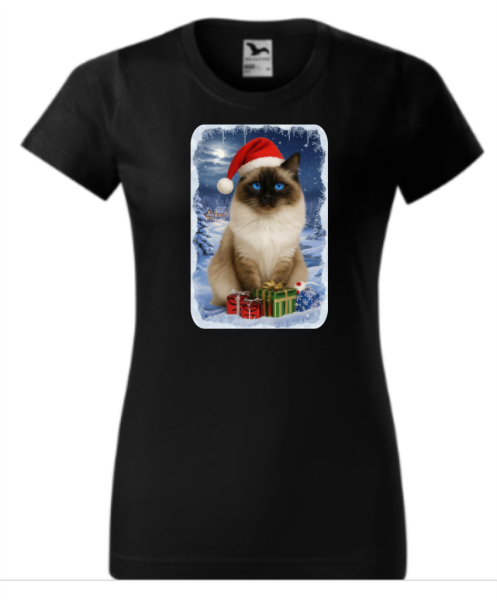 Vánoční tričko s kočkou Ragdoll dámské2